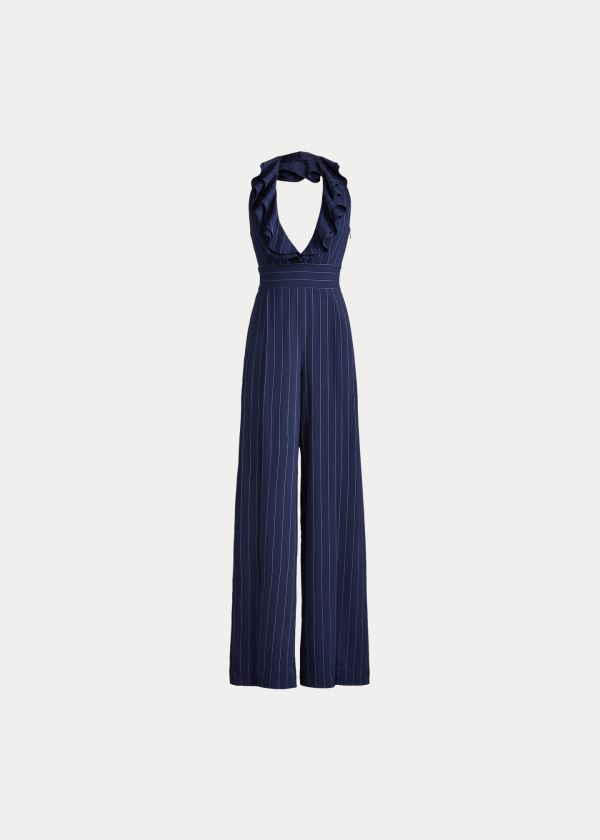 Ralph Lauren Alandra Striped Wool Jumpsuit Tmavě Blankyt Krém | JpA9mHTR