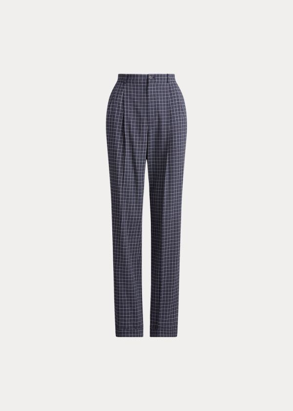 Ralph Lauren Andela Checked Wool Pant Tmavě Blankyt Krém | 78wf5ve3