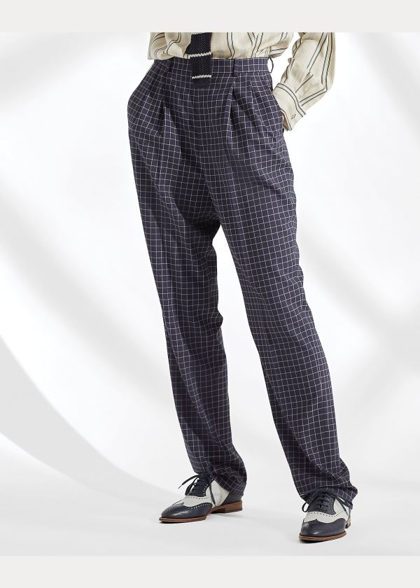 Ralph Lauren Andela Checked Wool Pant Tmavě Blankyt Krém | 78wf5ve3