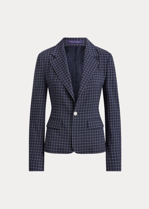 Ralph Lauren Baldwin Checked Wool Jacket Tmavě Blankyt Krém | 5qhYRHgk