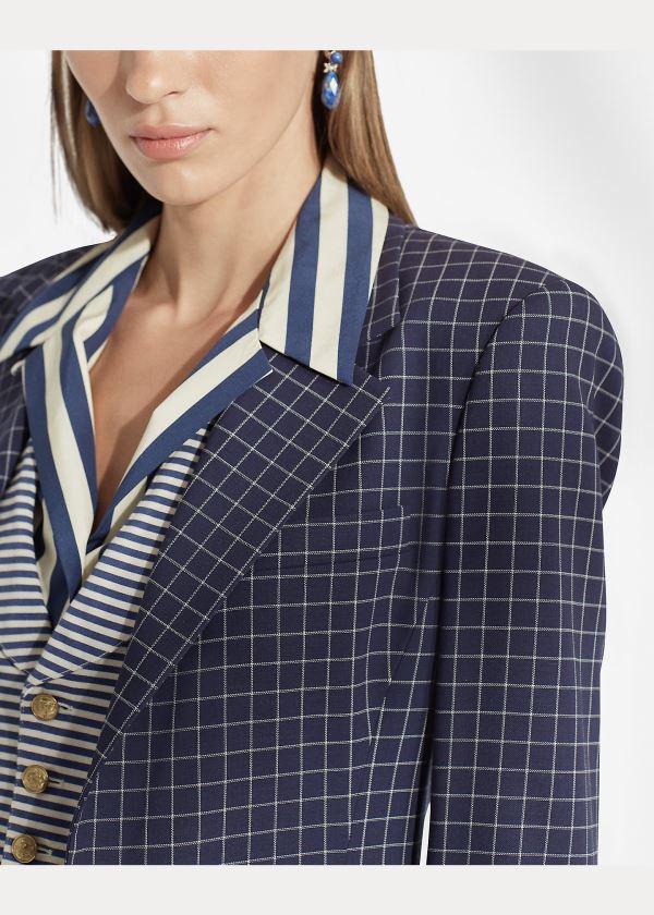 Ralph Lauren Baldwin Checked Wool Jacket Tmavě Blankyt Krém | 5qhYRHgk