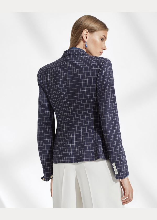 Ralph Lauren Baldwin Checked Wool Jacket Tmavě Blankyt Krém | 5qhYRHgk