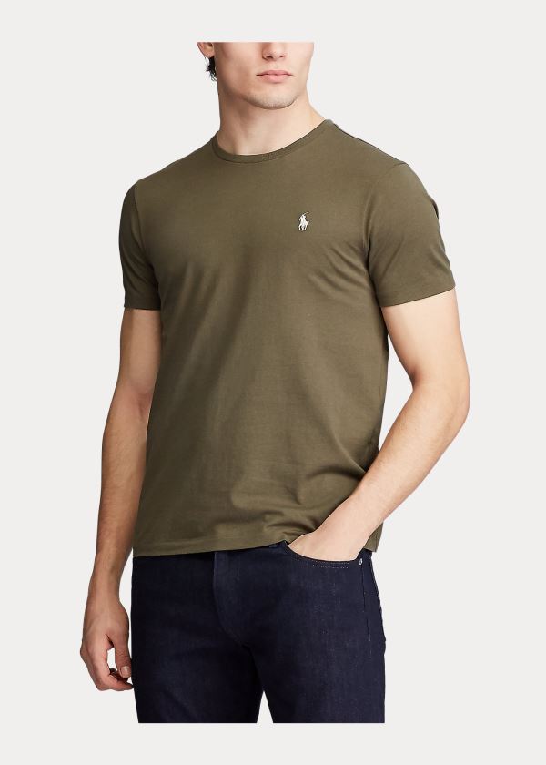 Ralph Lauren Bavlněné Jersey Crewneck T-Shirt Olivy Zelené | uJu9EddE