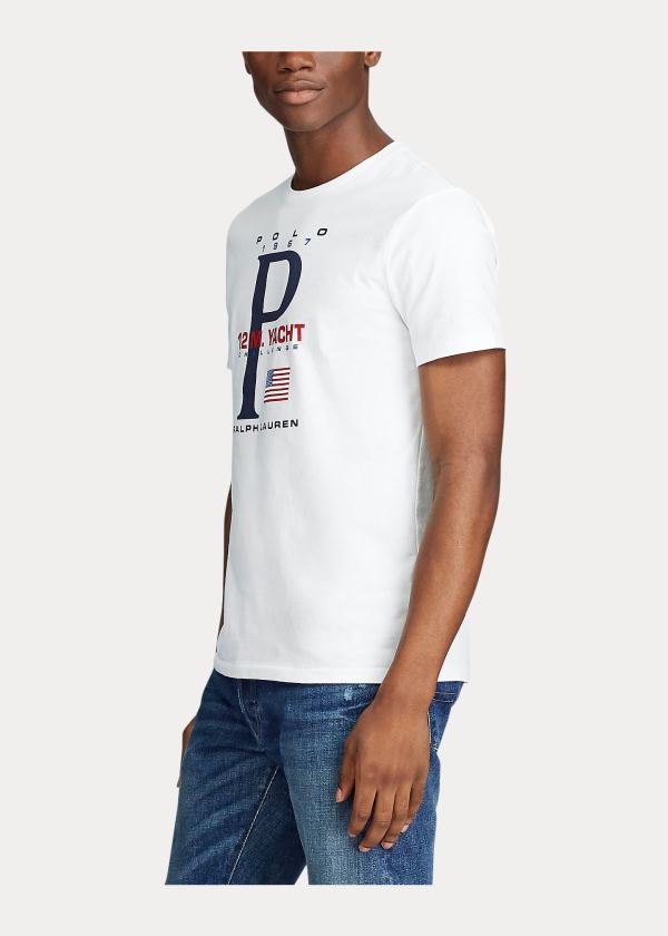 Ralph Lauren Bavlněné Jersey Graphic T-Shirt Bílé | 6ElpQRZd