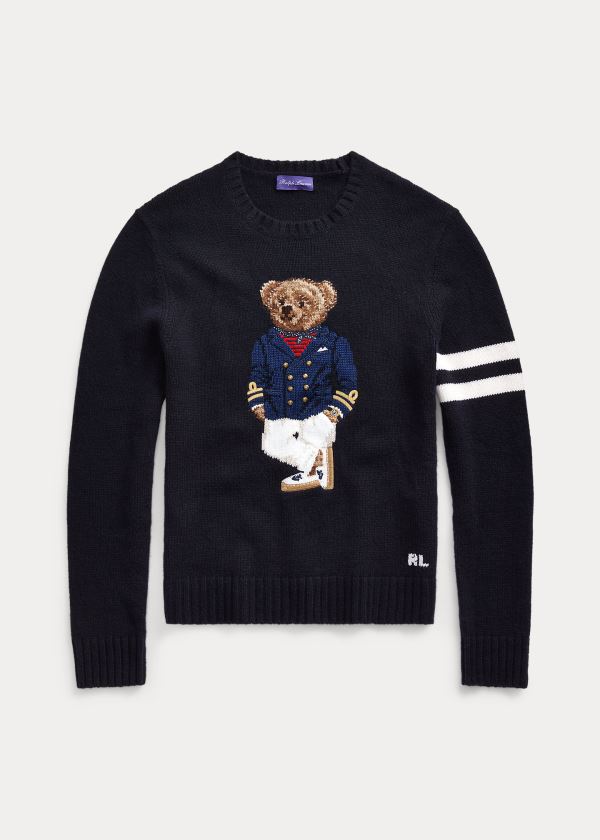 Ralph Lauren Bear Cashmere-Blend Svetrové Tmavě Blankyt Bílé | xZayePj3