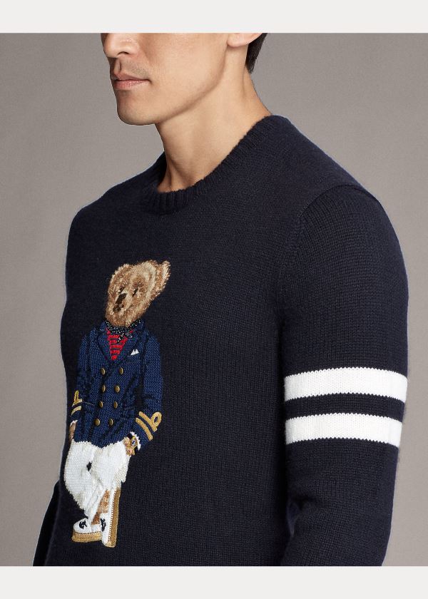 Ralph Lauren Bear Cashmere-Blend Svetrové Tmavě Blankyt Bílé | xZayePj3