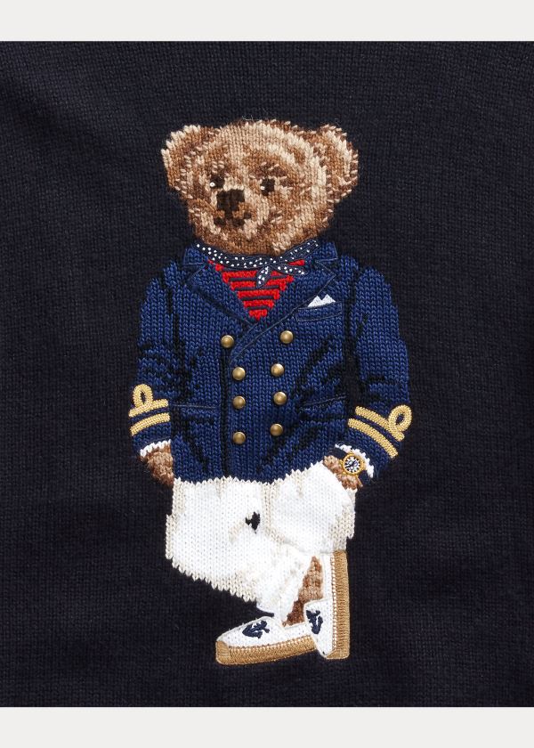 Ralph Lauren Bear Cashmere-Blend Svetrové Tmavě Blankyt Bílé | xZayePj3