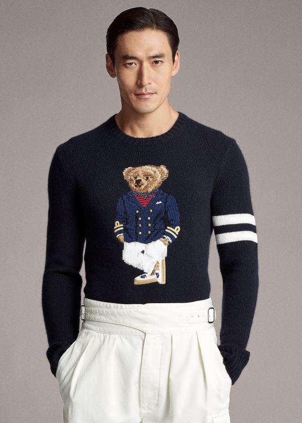 Ralph Lauren Bear Cashmere-Blend Svetrové Tmavě Blankyt Bílé | xZayePj3