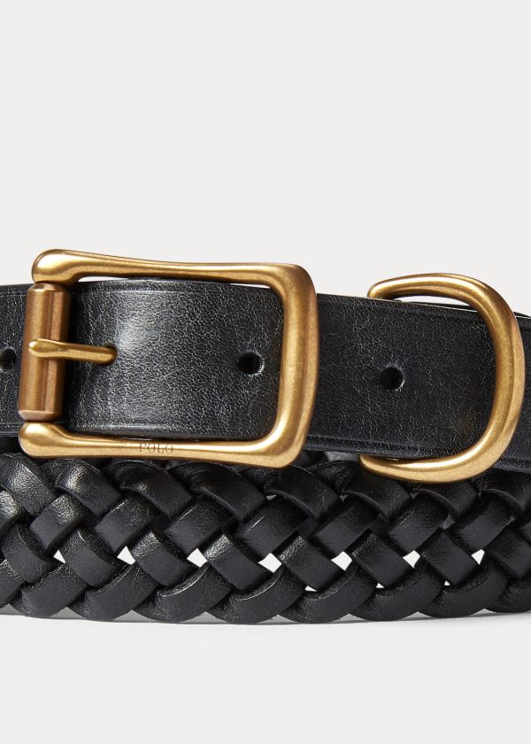 Ralph Lauren Braided Læder Belt Černé | ztXSQIlY