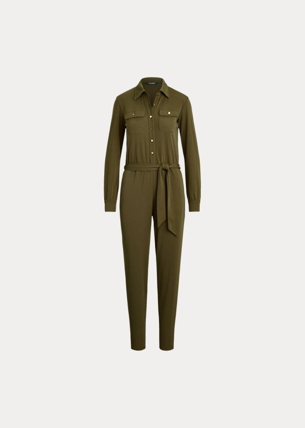 Ralph Lauren Buttoned Jersey Jumpsuit Tmavě Olivy Zelené | NtcL6P4y