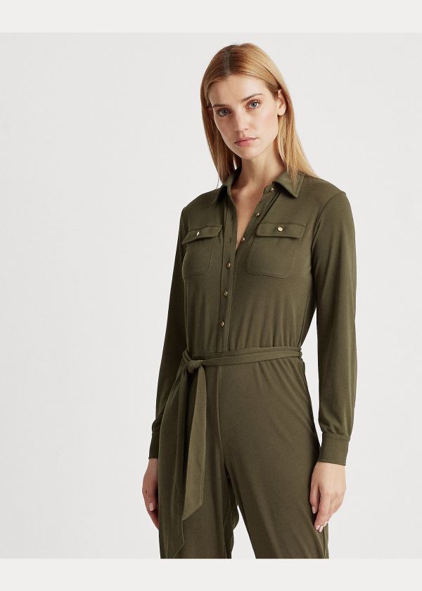 Ralph Lauren Buttoned Jersey Jumpsuit Tmavě Olivy Zelené | NtcL6P4y