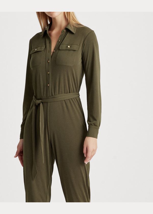 Ralph Lauren Buttoned Jersey Jumpsuit Tmavě Olivy Zelené | NtcL6P4y