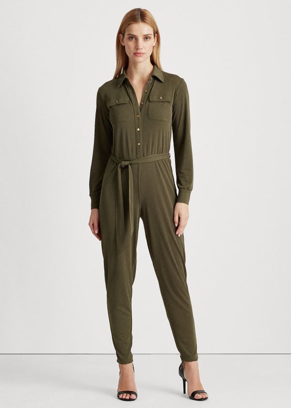 Ralph Lauren Buttoned Jersey Jumpsuit Tmavě Olivy Zelené | NtcL6P4y