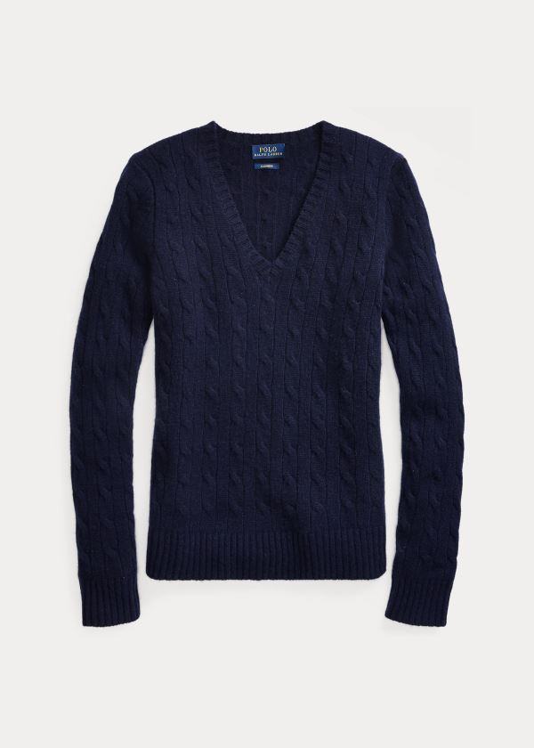 Ralph Lauren Cable Cashmere V-Neck Svetrové Tmavě Blankyt | A51dUQ1F