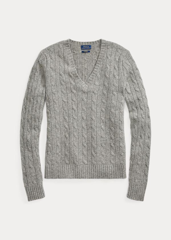 Ralph Lauren Cable Cashmere V-Neck Svetrové Šedé | Yk0a3nr5