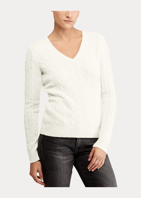 Ralph Lauren Cable Cashmere V-Neck Svetrové Krém | c6IgzS11