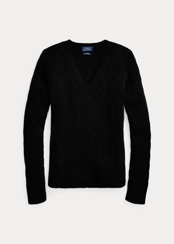 Ralph Lauren Cable Cashmere V-Neck Svetrové Černé | gq6sydfs