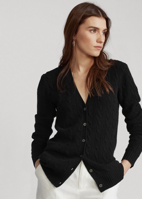 Ralph Lauren Cable-Knit Cashmere Cardigan Černé | B8NPexWZ