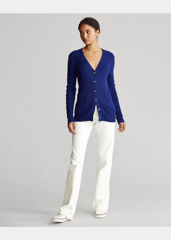 Ralph Lauren Cable-Knit Cashmere Cardigan Královská Modrá Blankyt | JYKR9509