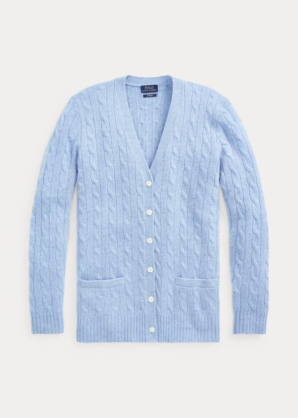 Ralph Lauren Cable-Knit Cashmere Cardigan Světle Blankyt | bbBLLesG