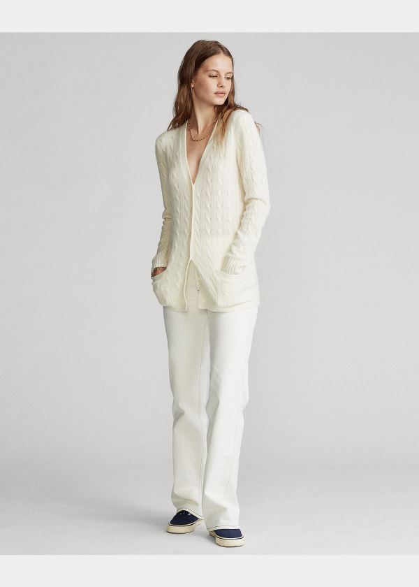 Ralph Lauren Cable-Knit Cashmere Cardigan Krém | qHnrbkwU