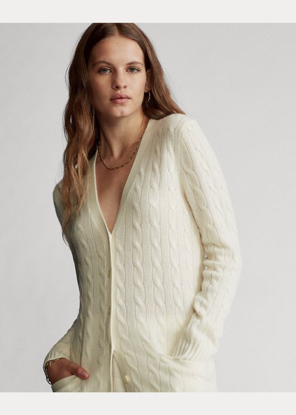 Ralph Lauren Cable-Knit Cashmere Cardigan Krém | qHnrbkwU