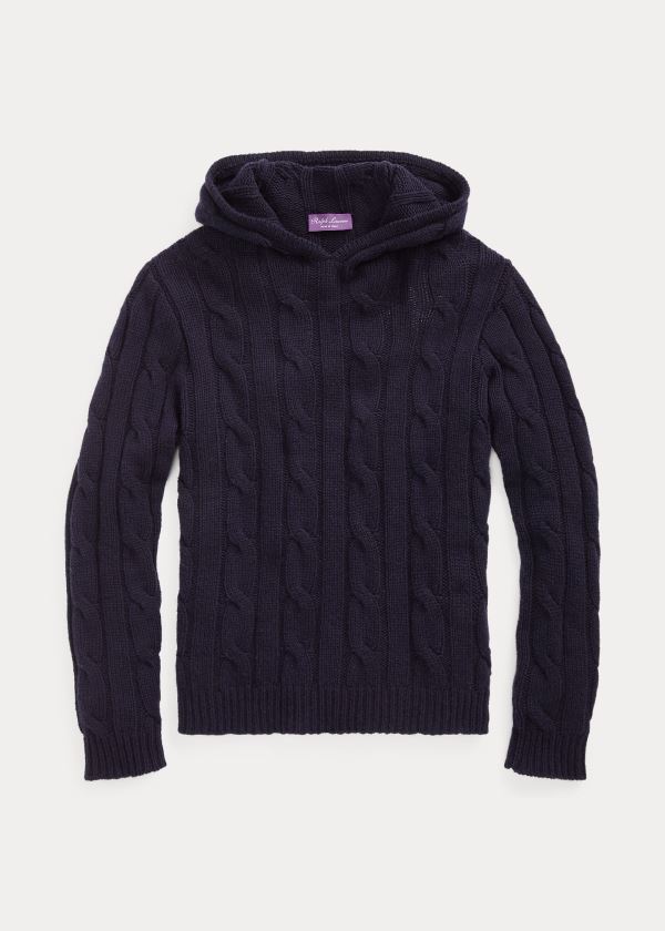 Ralph Lauren Cable-Knit Cashmere Hoodie Tmavě Blankyt | 1H9ihFlz