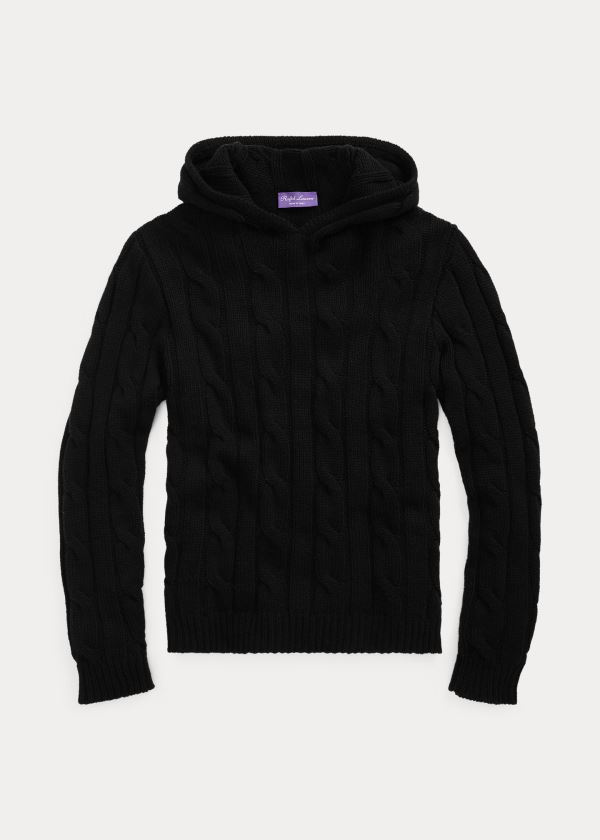 Ralph Lauren Cable-Knit Cashmere Hoodie Černé | t2ZuU3q9