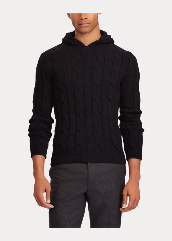 Ralph Lauren Cable-Knit Cashmere Hoodie Černé | t2ZuU3q9