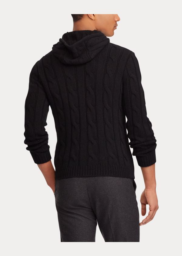 Ralph Lauren Cable-Knit Cashmere Hoodie Černé | t2ZuU3q9