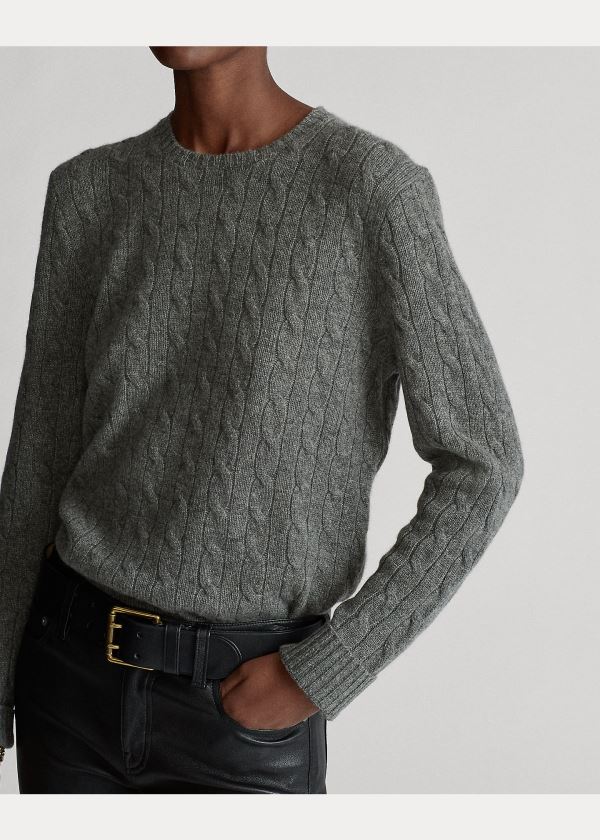 Ralph Lauren Cable-Knit Cashmere Svetrové Tmavě Šedé | COhLooGu