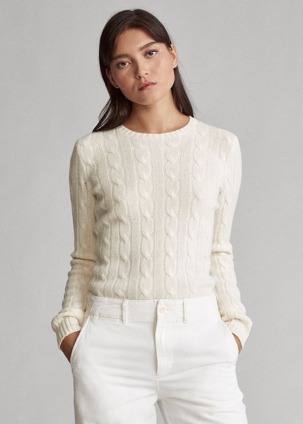 Ralph Lauren Cable-Knit Cashmere Svetrové Krém | PnrJVIAX