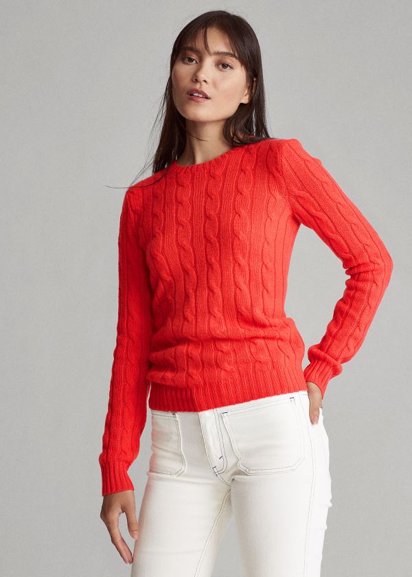 Ralph Lauren Cable-Knit Cashmere Svetrové Světle Červené | usbhxgHw