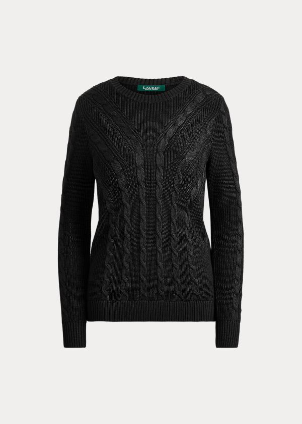 Ralph Lauren Cable-Knit Crewneck Svetrové Černé | urPWKtL3