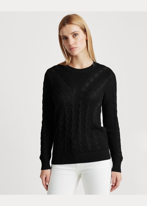 Ralph Lauren Cable-Knit Crewneck Svetrové Černé | urPWKtL3