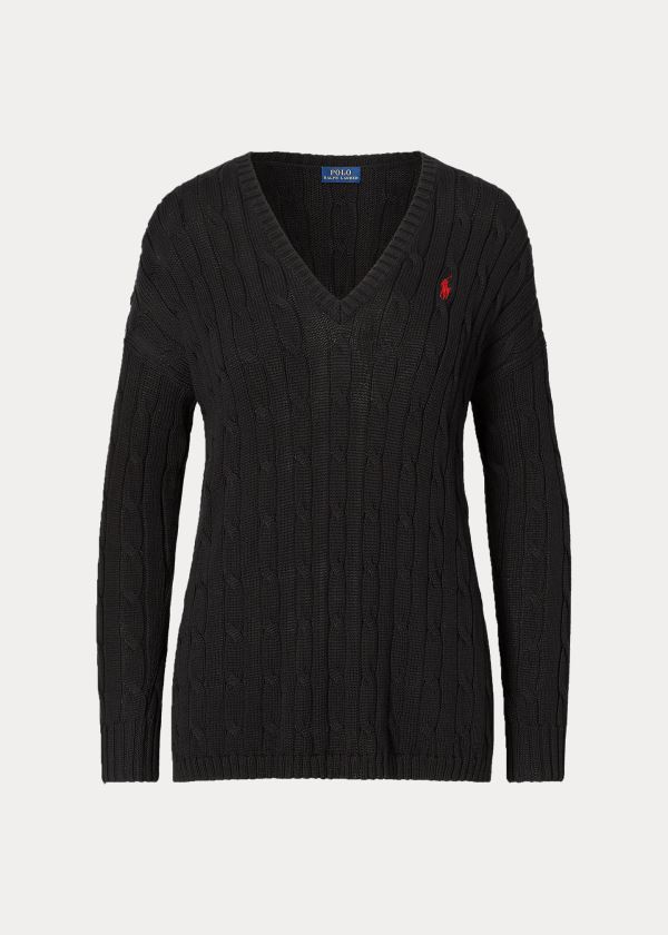 Ralph Lauren Cable-Knit Side-Slit Svetrové Černé | 9hVVEqzY