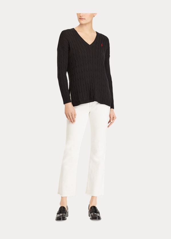 Ralph Lauren Cable-Knit Side-Slit Svetrové Černé | 9hVVEqzY