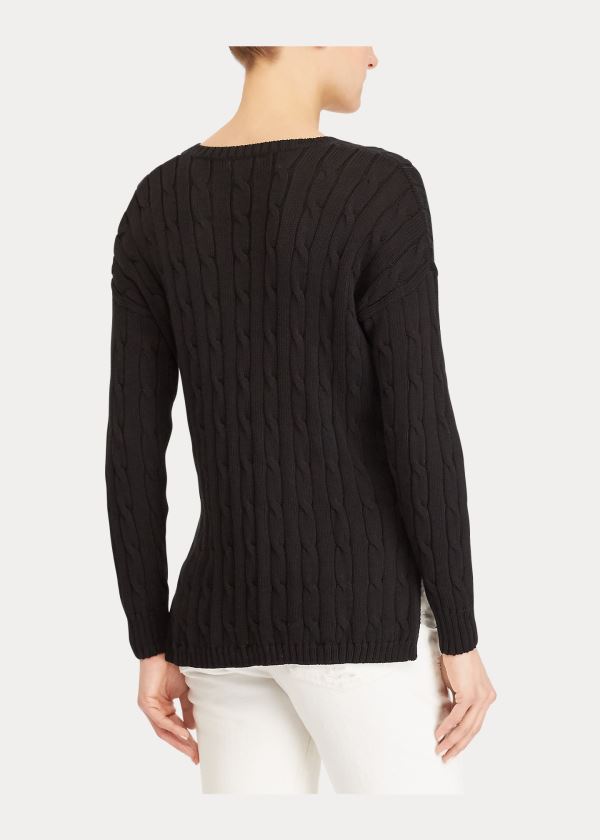 Ralph Lauren Cable-Knit Side-Slit Svetrové Černé | 9hVVEqzY