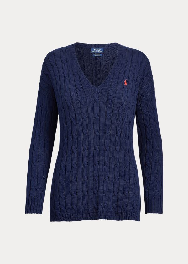 Ralph Lauren Cable-Knit Side-Slit Svetrové Světle Tmavě Blankyt | 9mqnKkv9