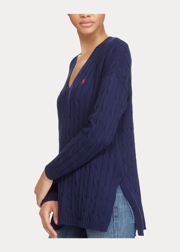 Ralph Lauren Cable-Knit Side-Slit Svetrové Světle Tmavě Blankyt | 9mqnKkv9