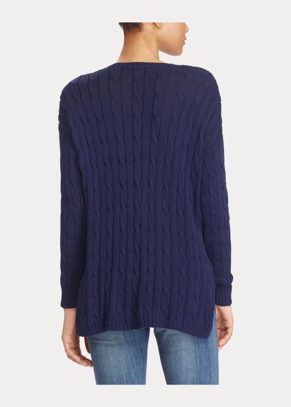 Ralph Lauren Cable-Knit Side-Slit Svetrové Světle Tmavě Blankyt | 9mqnKkv9