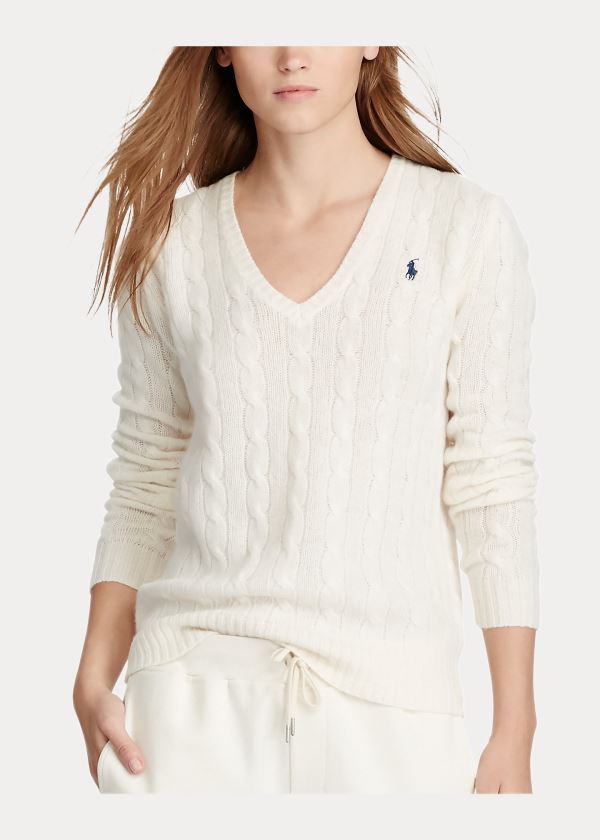 Ralph Lauren Cable Wool-Cashmere Svetrové Krém | qtoNOPtI