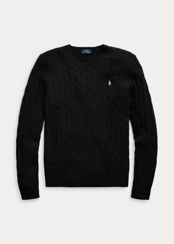 Ralph Lauren Cable Wool Crewneck Svetrové Černé | iojuX9SE