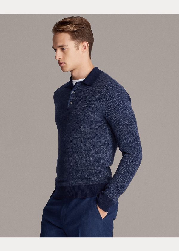 Ralph Lauren Cashmere Polo-Collar Svetrové Tmavě Blankyt | udNXK6gg