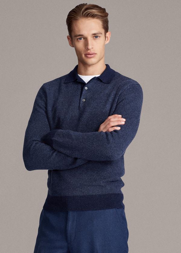 Ralph Lauren Cashmere Polo-Collar Svetrové Tmavě Blankyt | udNXK6gg