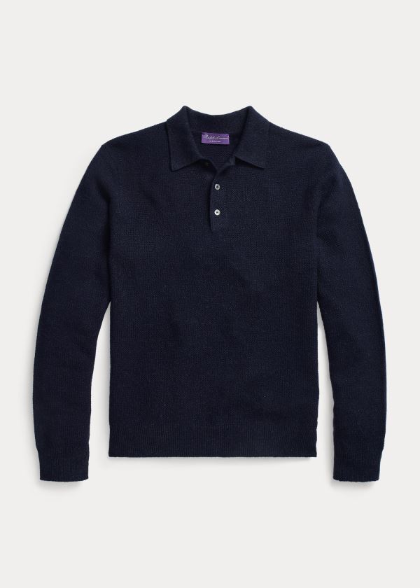 Ralph Lauren Cashmere Polo-Collar Svetrové Tmavě Blankyt | veHl8DCS