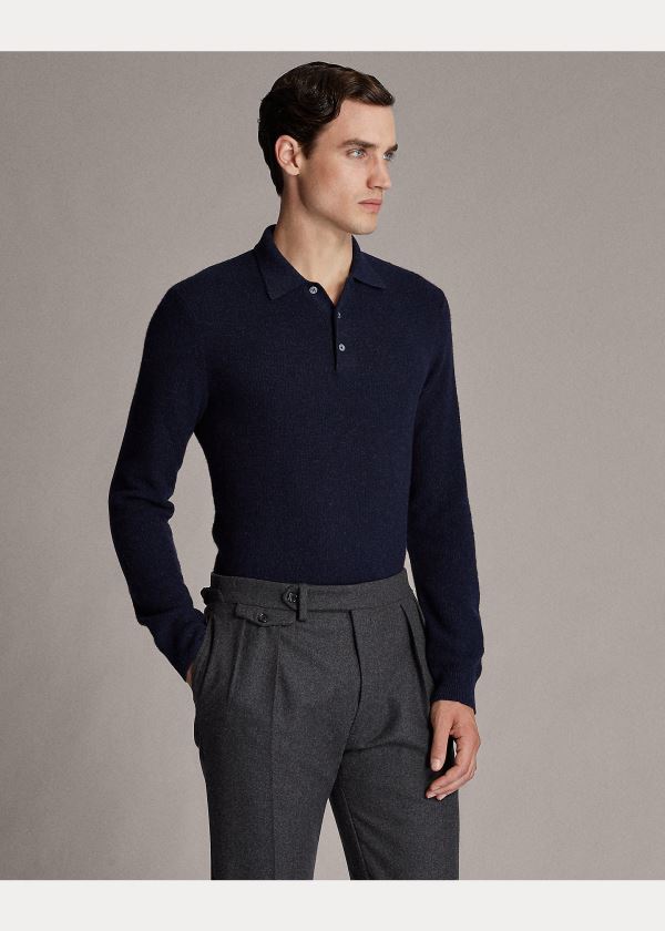 Ralph Lauren Cashmere Polo-Collar Svetrové Tmavě Blankyt | veHl8DCS