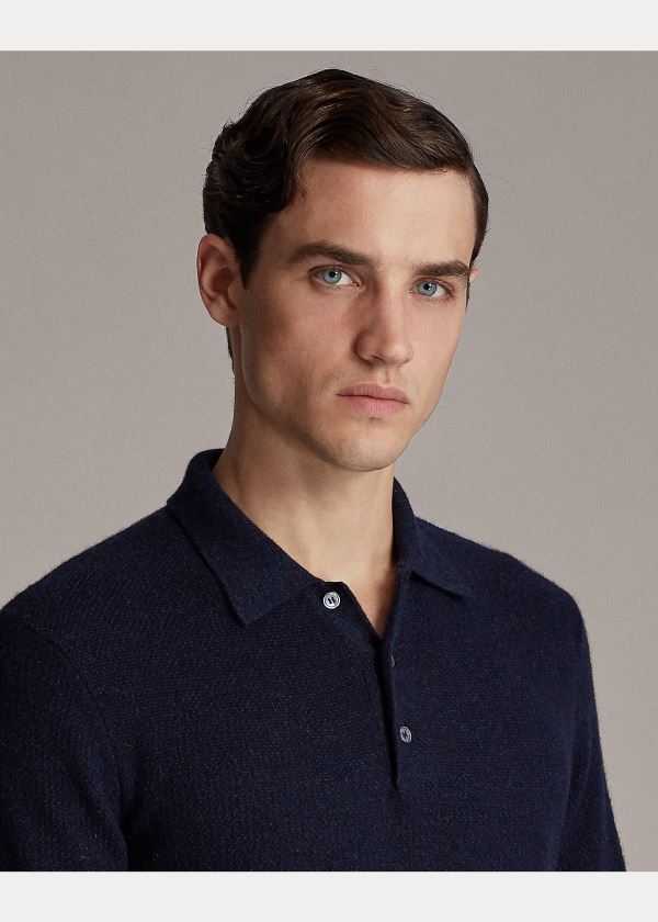 Ralph Lauren Cashmere Polo-Collar Svetrové Tmavě Blankyt | veHl8DCS