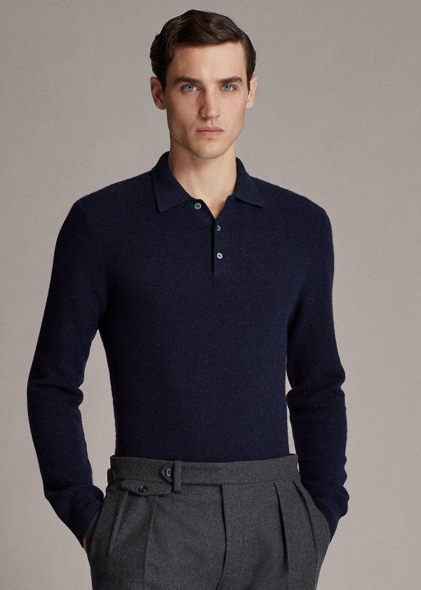 Ralph Lauren Cashmere Polo-Collar Svetrové Tmavě Blankyt | veHl8DCS