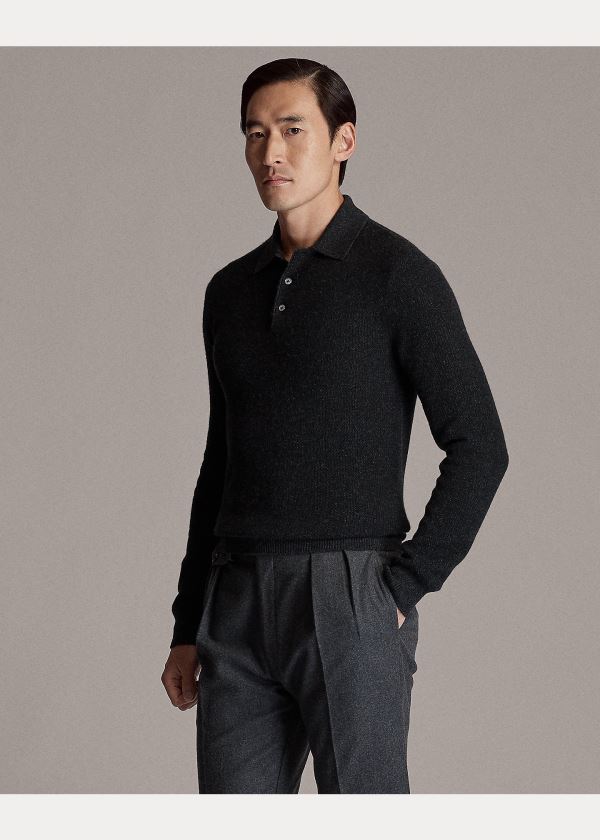 Ralph Lauren Cashmere Polo-Collar Svetrové Tmavě Šedé | yMdwdMCx